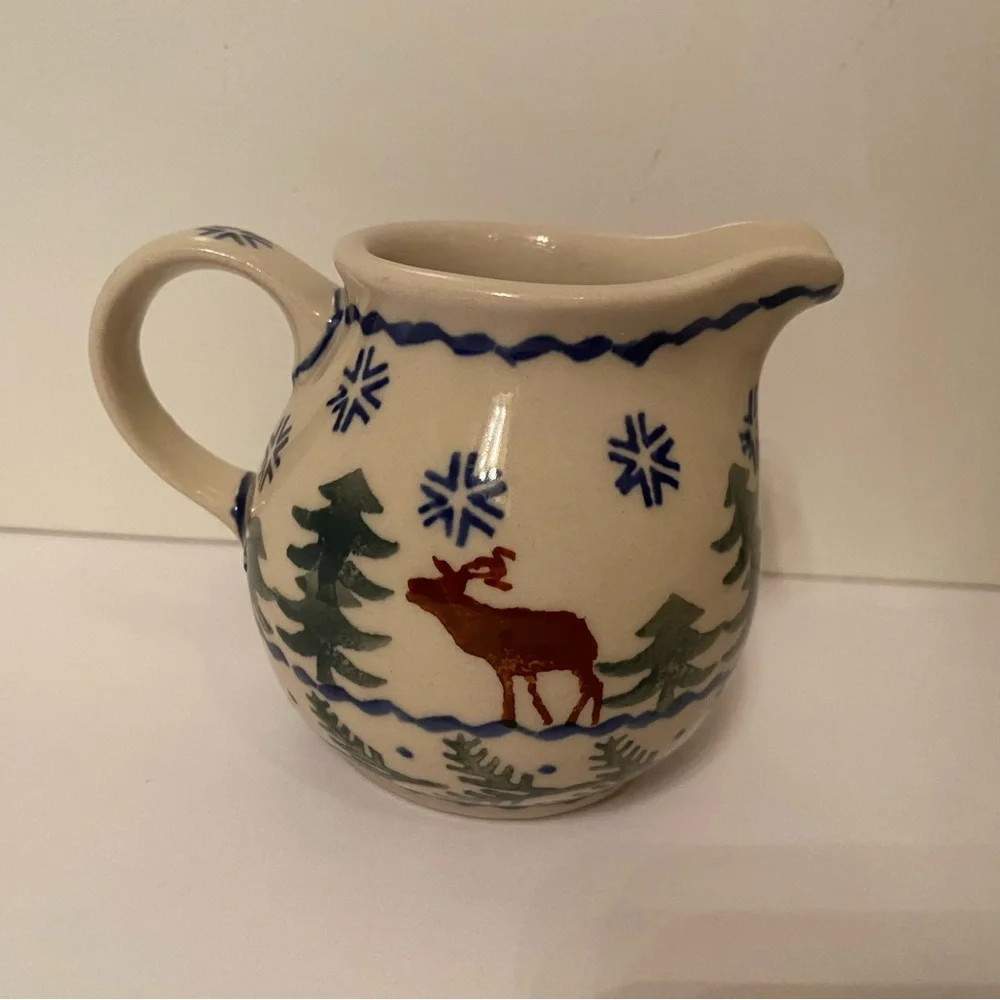 POLISH POTTERY CREAMER MINI PITCHER BLUE WHITE GREEN HANDMADE HOME BOLESLAWIEC